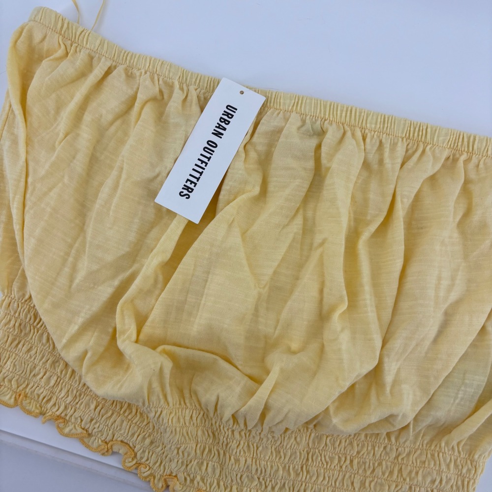 Urban Outfitters Tube Top Womens XL Yellow NEW Cotton Smocked Lettuce‎ Edge Boho